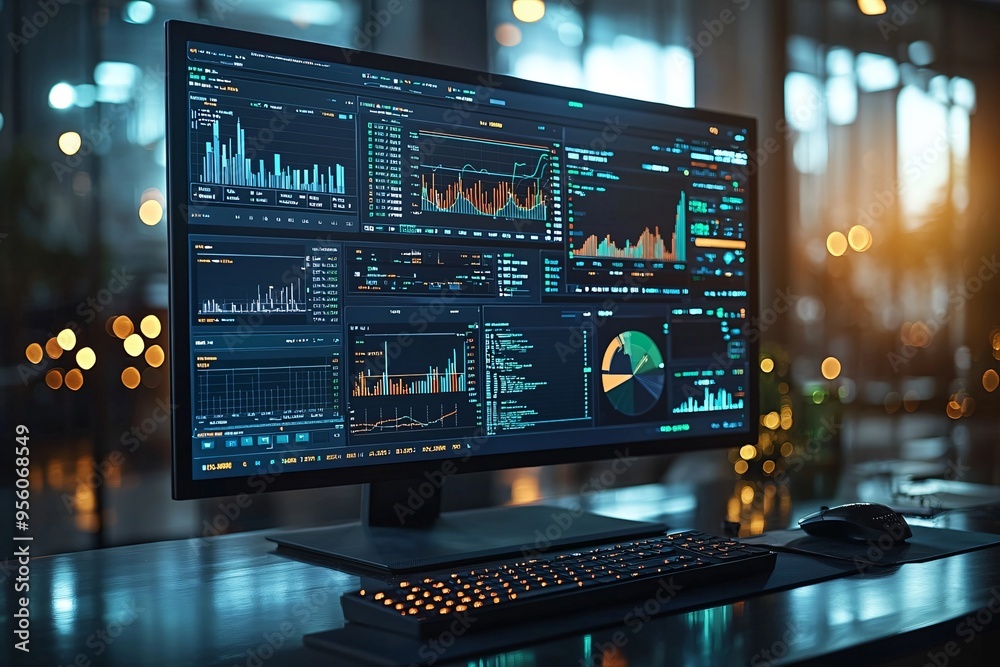 A computer screen displaying financial reports and graphs, perfect for business analysis, strategic decision-making, and management presentations. A computer screen displaying financial reports and graphs, perfect for business analysis, strategic decision-making, and management presentations.