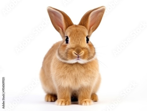 Bunny stuffed animal isolated on white background, flat lay 