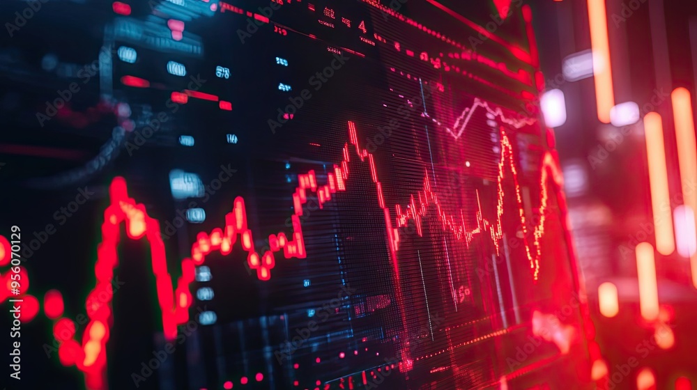 Red Stock Market Data Display on a Screen Red Stock Market Data Display on a Screen