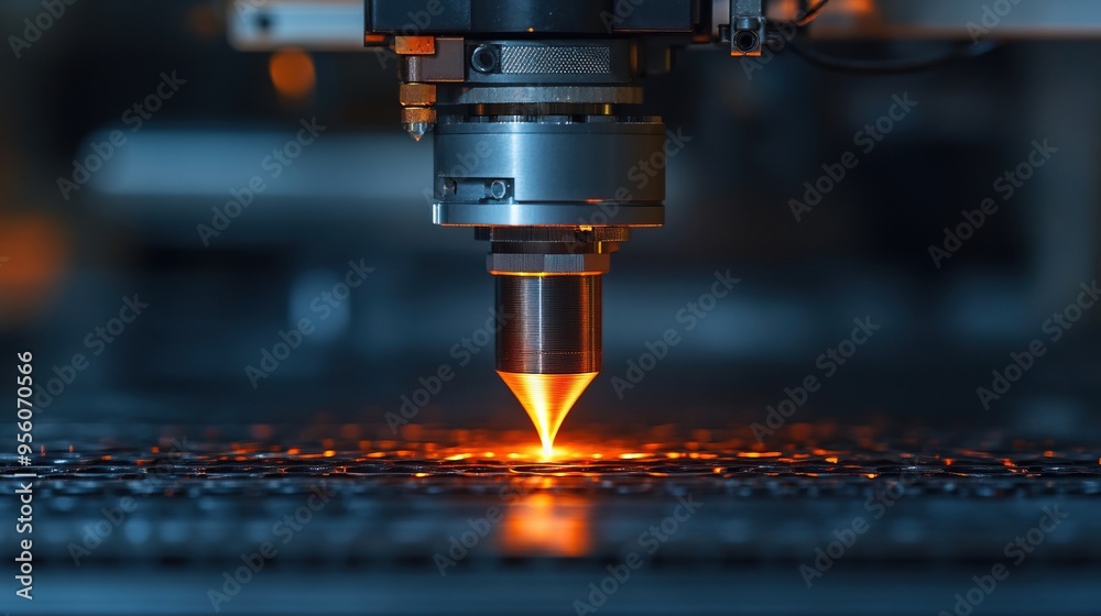 Laser cutting machine focusing on metal sheets. Laser cutting machine focusing on metal sheets.