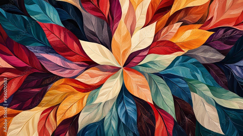 Closeup photo of a vibrant flower made of leaves and petals Closeup photo of a vibrant flower made of leaves and petals