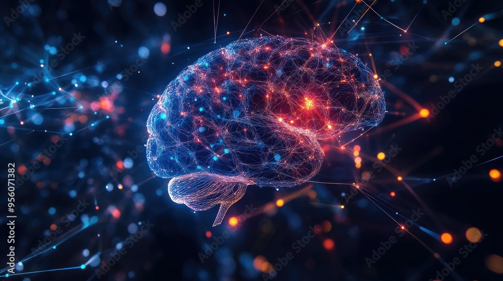 Artistic representation of brain activity with interconnected neurons ...