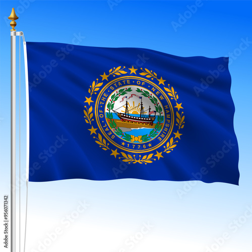 New Hampshire state official waving flag, United States, USA, vector illustration