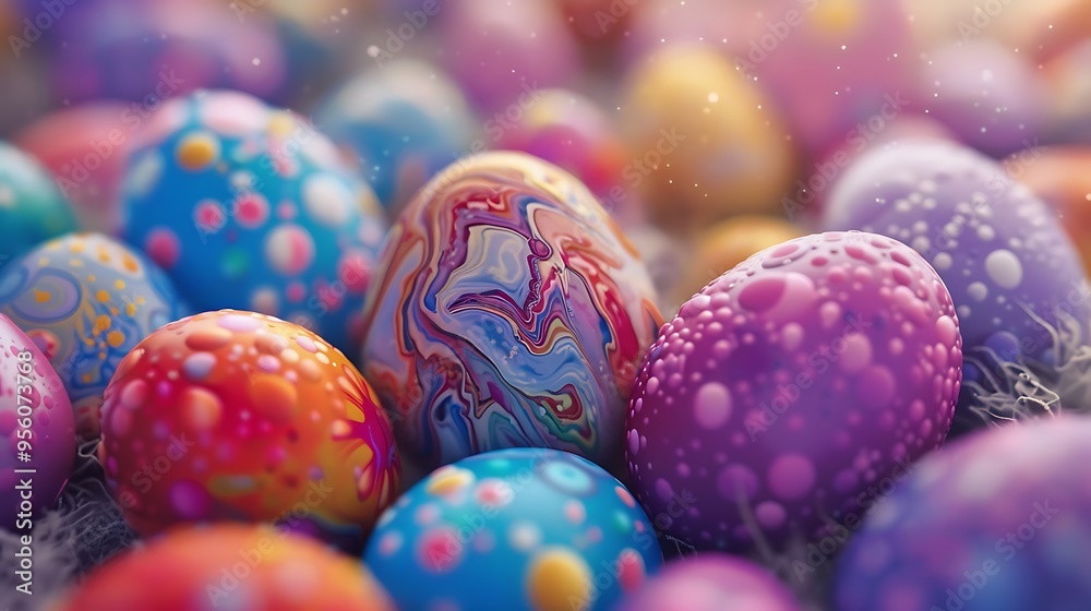Gorgeous vibrant easter eggs lay flat on of easter day Gorgeous vibrant easter eggs lay flat on of easter day