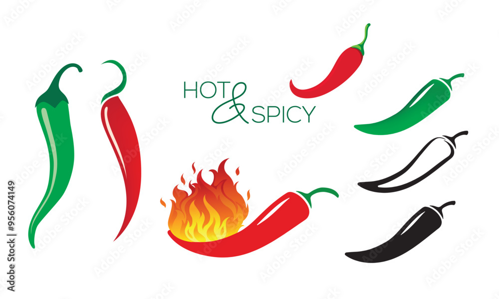 Spicy chili pepper vector icons. Mild to spicy and red chilly pepper red icons for burgers fastfood and hot spicy fire symbol design vector. Spicy chili pepper vector icons. Mild to spicy and red chilly pepper red icons for burgers fastfood and hot spicy fire symbol design vector.