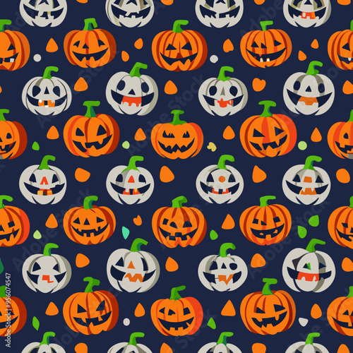 Halloween-Themed Pumpkin Pattern for Print-on-Demand T-Shirts and Seasonal Apparel