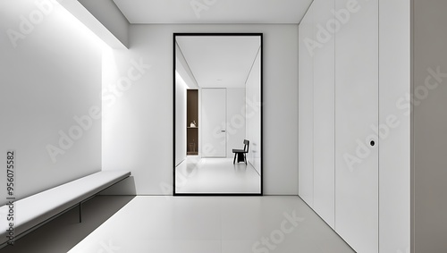 Contemporary Frame Mockup in a Bright and Minimalist Interior, Perfect for Showcasing Your Artwork or Photos with Style