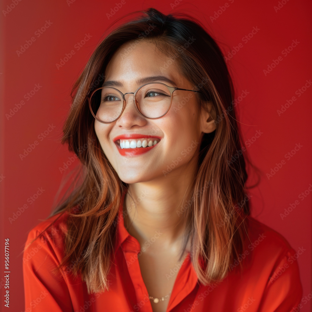 Happy Woman in Red.