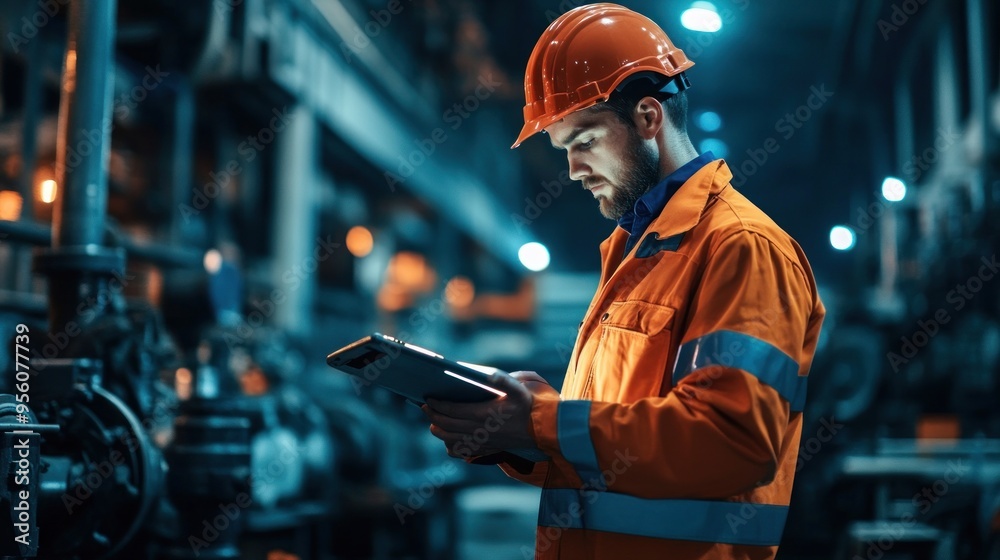 Industrial Worker Inspecting Machinery Industrial Worker Inspecting Machinery