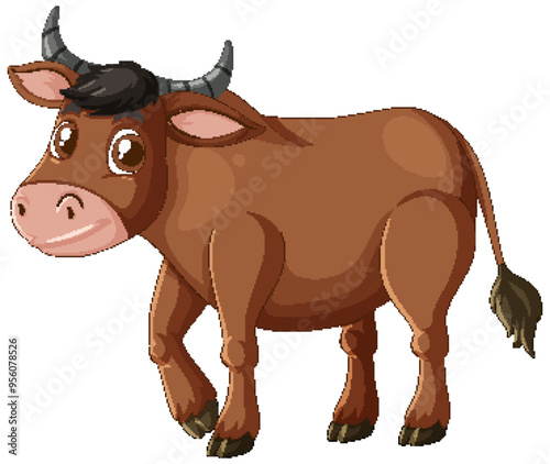 Cute Cartoon Brown Bull