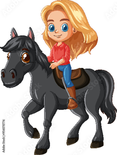 Girl Riding a Black Horse