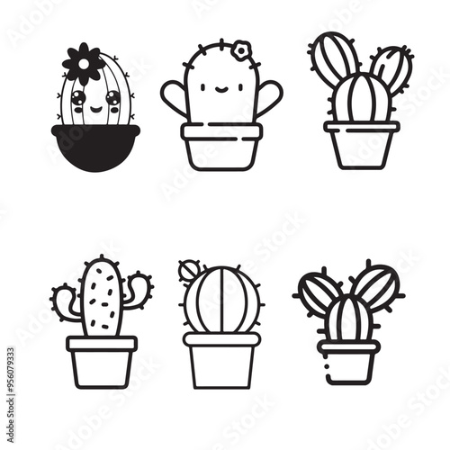 illustration of a set of cactus icons
