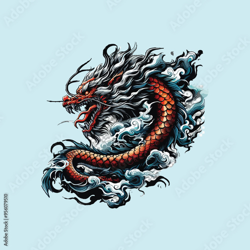 an illustration design that seamlessly combines the ferocity of a dragon with mystical allure 25