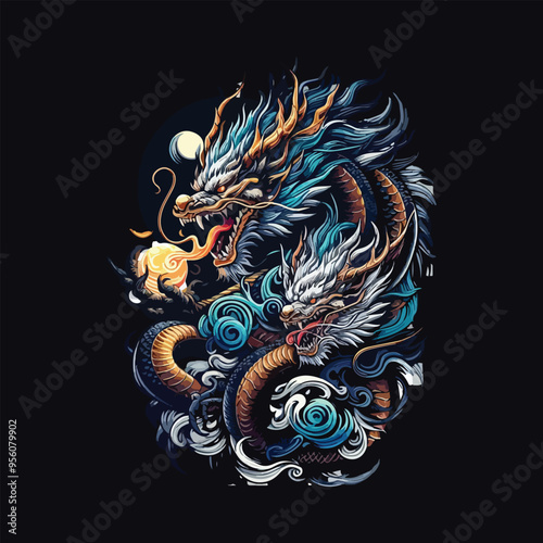 an illustration design that seamlessly combines the ferocity of a dragon with mystical allure 27