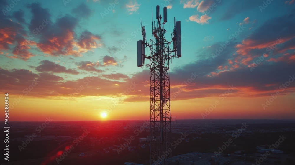 Cell Tower Silhouette at Sunset Cell Tower Silhouette at Sunset