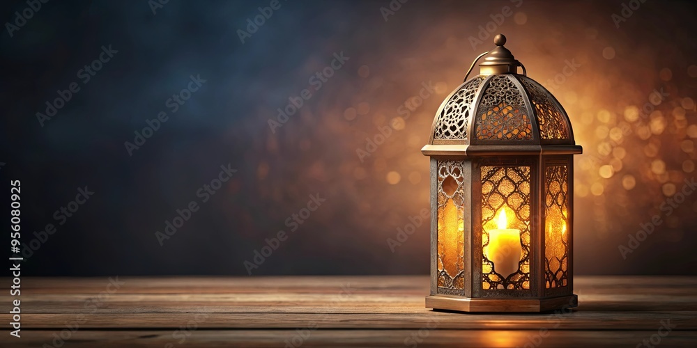 Elegant image of Ramadan Kareem lantern with glowing candle and space for text Elegant image of Ramadan Kareem lantern with glowing candle and space for text