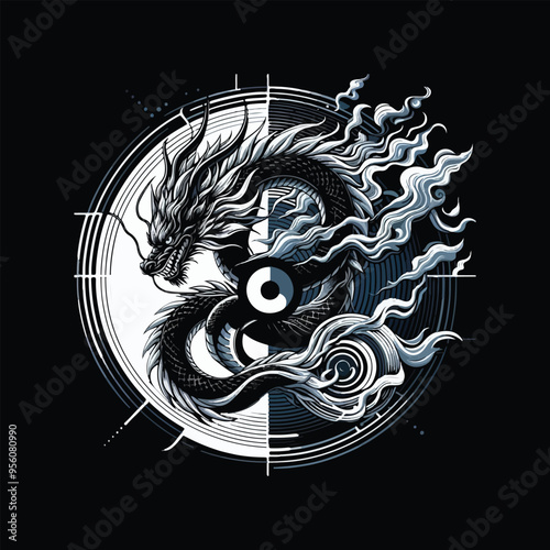 an illustration design that seamlessly combines the ferocity of a dragon with mystical allure 29