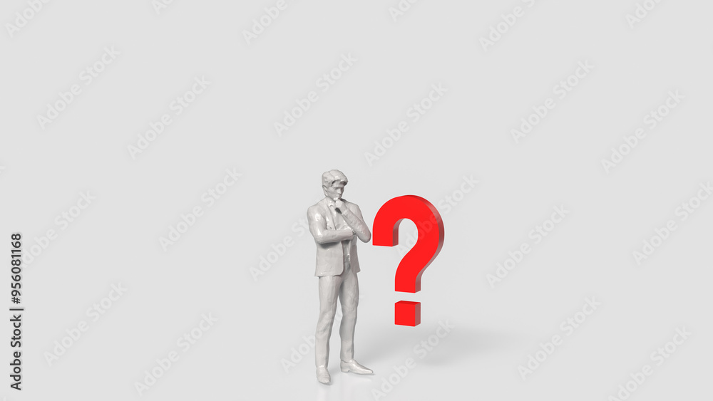 The white man figure and red question symbol for background 3d rendering.. The white man figure and red question symbol for background 3d rendering..