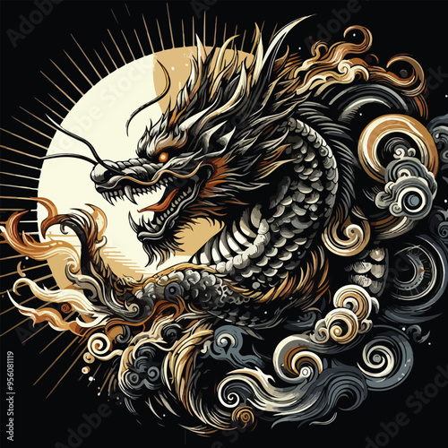 an illustration design that seamlessly combines the ferocity of a dragon with mystical allure 30
