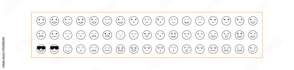Expression Sign Icon Set In Line Style. Emoticon Icon Set. Vector Illustration. Expression Sign Icon Set In Line Style. Emoticon Icon Set. Vector Illustration.