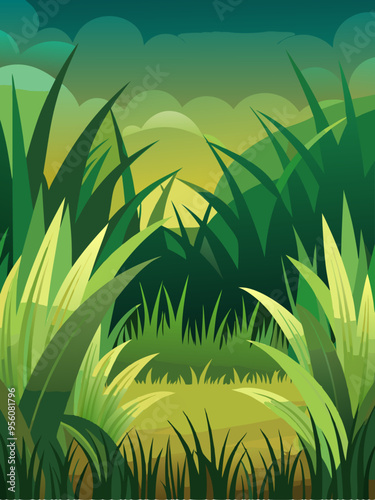 Lush Green Grass Landscape with a Blurred Background