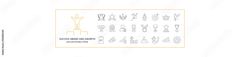 Success, Award, Growth Icon Set In Line Style. Containing award, success, growth, business, etc. Vector Illustration. Success, Award, Growth Icon Set In Line Style. Containing award, success, growth, business, etc. Vector Illustration.