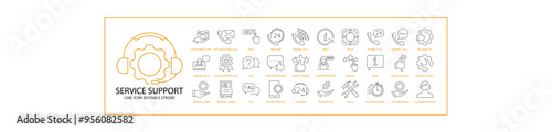 Support Service Icon Set In Line Style. Containing 