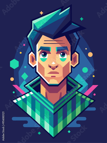 Geometric Portrait of a Man with Blue and Green Colors photo