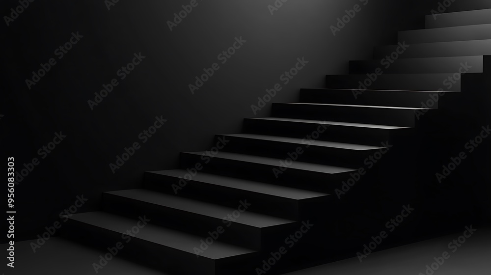 Dark Minimalist Staircase in a Black Room Dark Minimalist Staircase in a Black Room