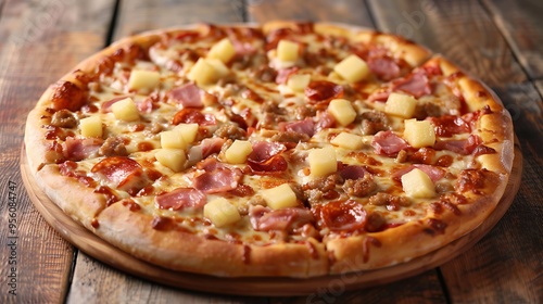 Hawaiian pizza cutout on a plain basic solitary backdrop