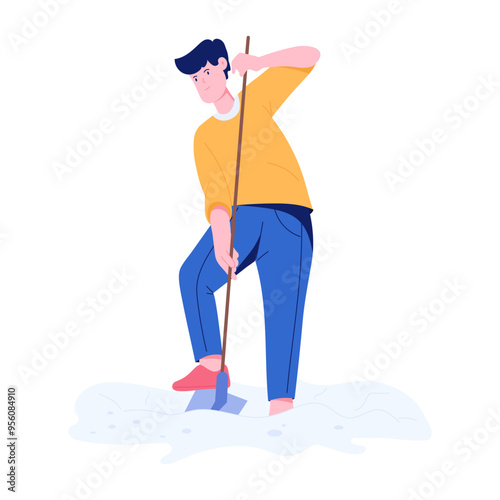 Man digging grave with shovel, flat illustration 