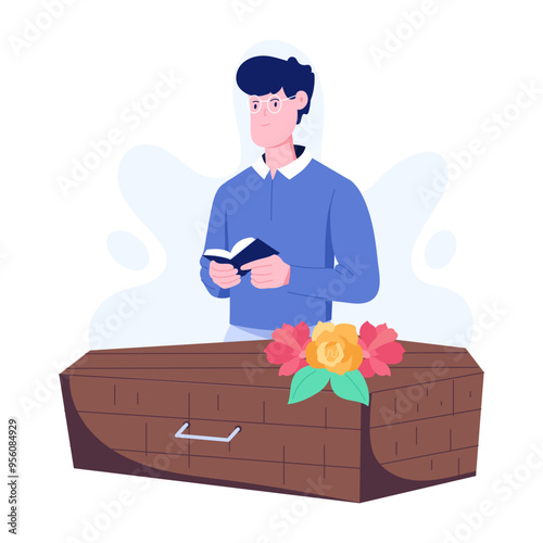 Character based flat illustration of funeral ritual 