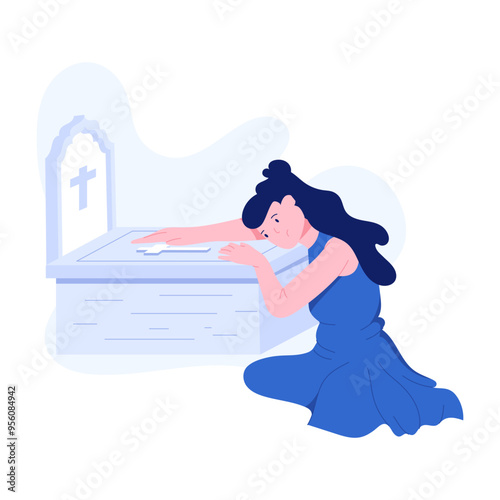 A flat illustration of grave mourning 