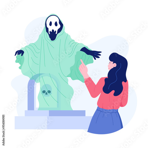 A flat character illustration showing girl suffering from thanatophobia