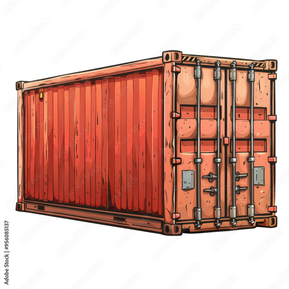 A detailed illustration of a red shipping container, highlighting its ...