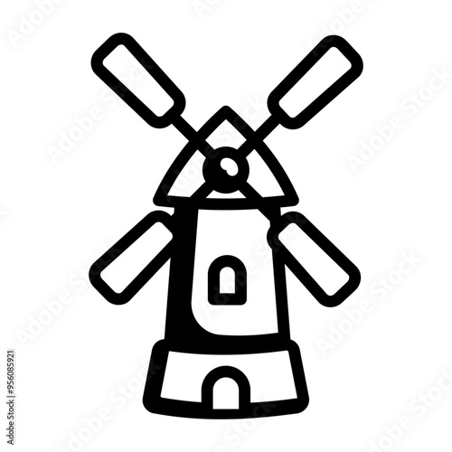 Windmill house icon in doodle style