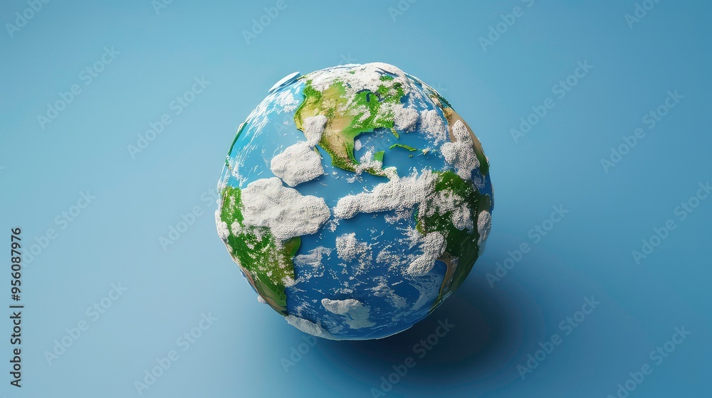 3D rendered Earth globe with clouds and continents, isolated on blue background. 3D rendered Earth globe with clouds and continents, isolated on blue background.