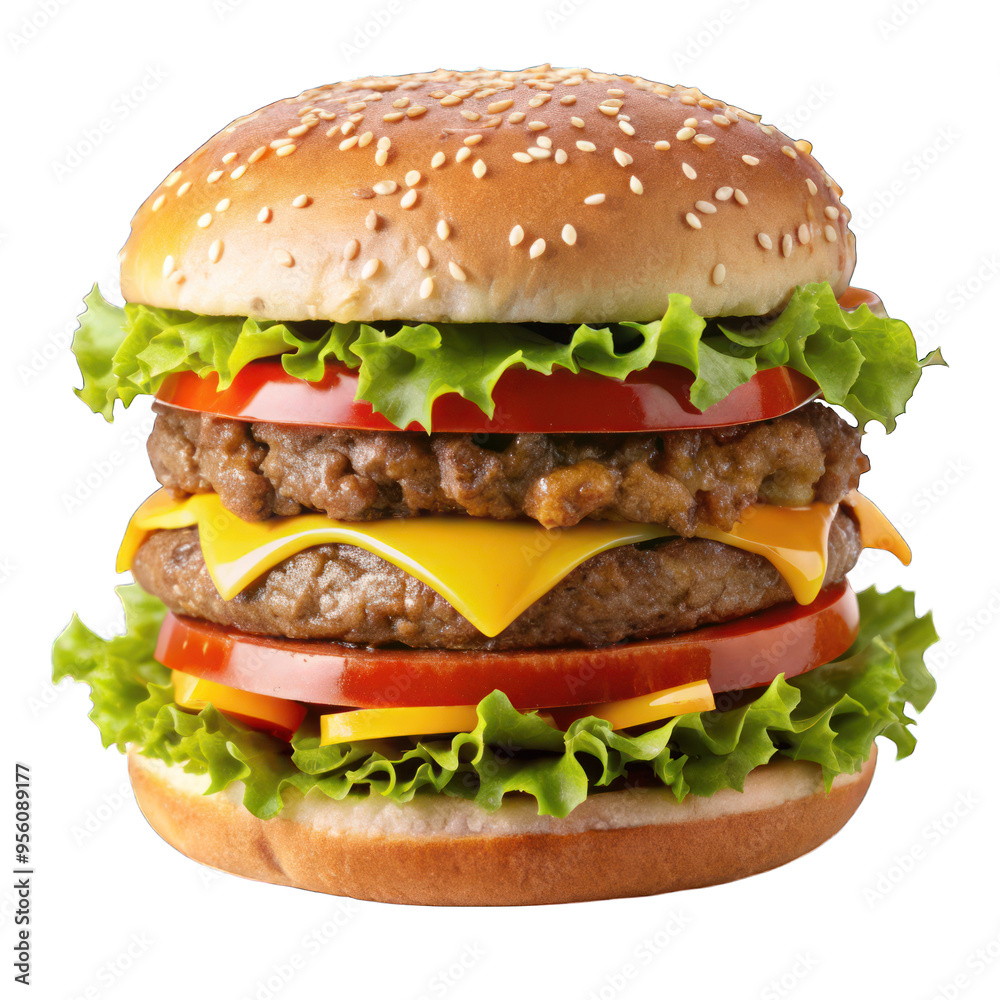 Gourmet Double Cheeseburger with Beef Patties isolated on transparent background Gourmet Double Cheeseburger with Beef Patties isolated on transparent background