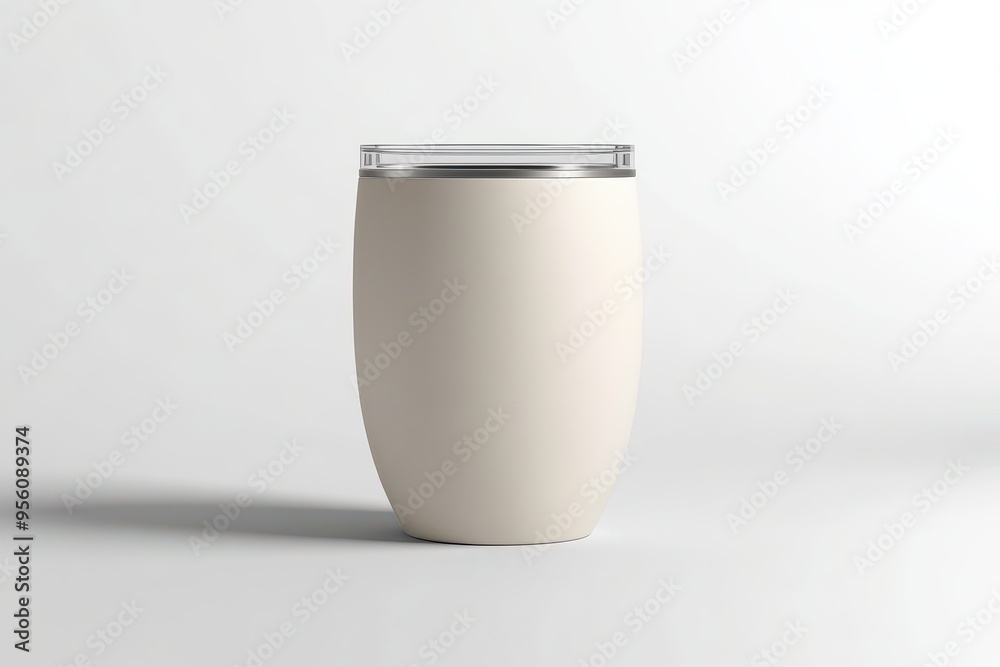 A modern, minimalist insulated cup with a clear lid for beverages. A modern, minimalist insulated cup with a clear lid for beverages.
