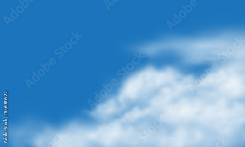 Vector of realistic white cloud on blue sky background illustration.