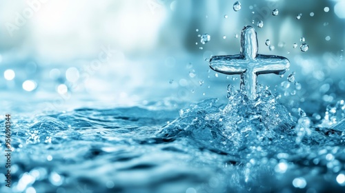 Water Cross Splash  Christian Symbol and Religious Abstract