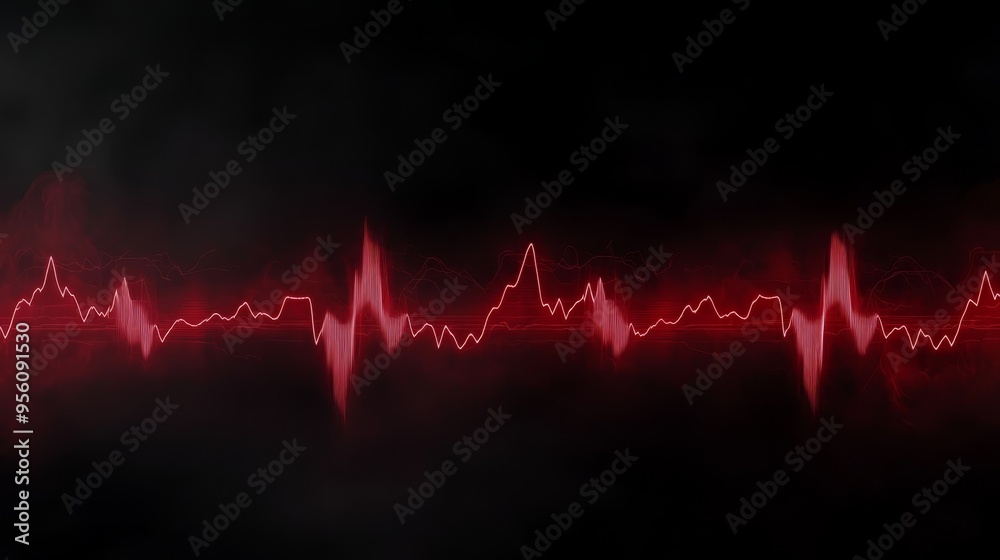 Red EKG Heartbeat Pulse Line Neon Glow Abstract Background Red EKG Heartbeat Pulse Line Neon Glow Abstract Background