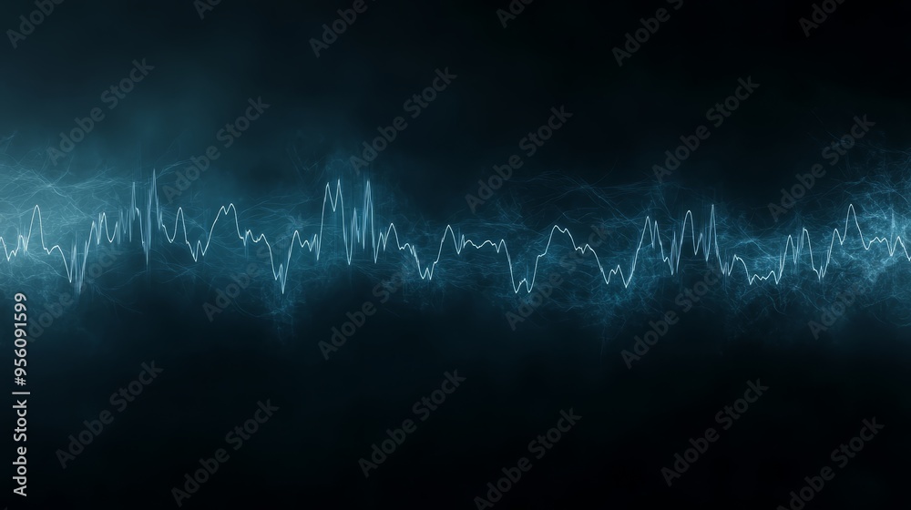 Naklejka premium Abstract Blue Glowing Lines on Dark Background Technology Digital Science