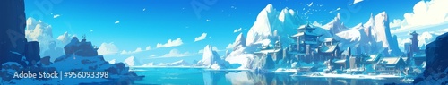 Enchanting Yichun Winter Wonderland: Anime-Style Illustration of Rime-Covered Landscapes and Stone Forests. Versatile Design for Tourism Marketing, Home Decor, and NFT Art. Vibrant yet Gentle Colors C photo