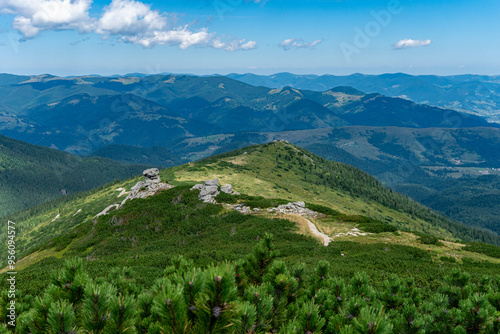 Mountain landscape during a hike in Carpathians, Ukraine photo