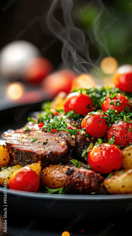 beef brisket and roast potatoes. AI generative. beef brisket and roast potatoes. AI generative.