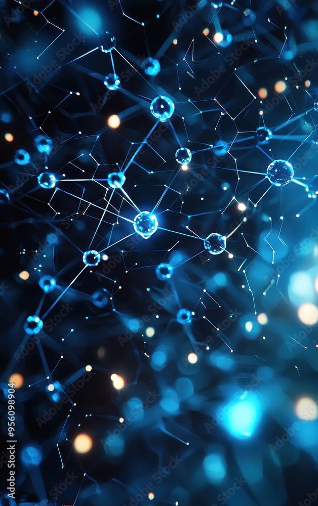A captivating abstract visualization of interconnected molecules in a vibrant blue tone, perfect for scientific and tech themes. A captivating abstract visualization of interconnected molecules in a vibrant blue tone, perfect for scientific and tech themes.