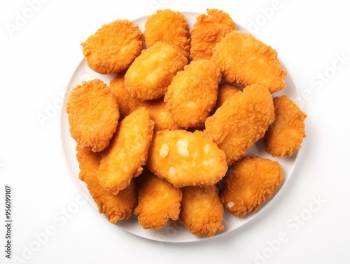 Chicken nuggets isolated on white background, flat lay 