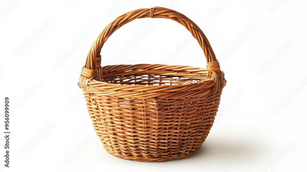 Wicker basket with one handle on a white background. Wicker basket with one handle on a white background.