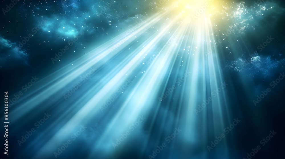 Light Rays and Stars in Dark Blue Sky Light Rays and Stars in Dark Blue Sky